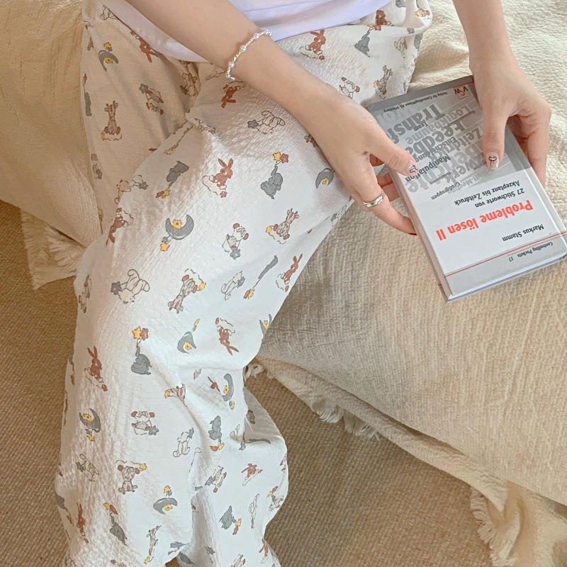 2024 pijamas de verano nuevos hilos de espuma de espuma delgados pantalones anti-mosquitos pantalones de dibujos animados dulces pantalones caseros al por mayor