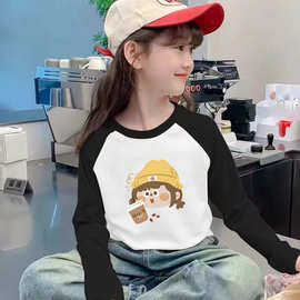 女童秋冬季新款德绒加厚撞色修身中大儿童长袖T恤内搭打底衫上衣