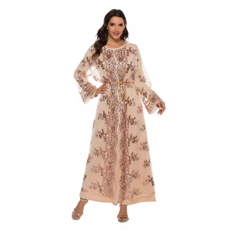 Factory direct supply Idodo Europe and the United States new high density bead embroidery dress elegant horn sleeve dress 20212