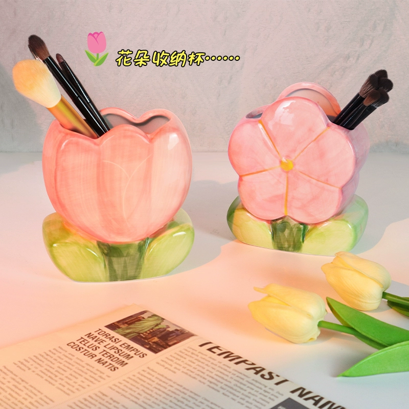Цветочный керамический держатель для ручек рабочий стол милая девушка держатель для ручек