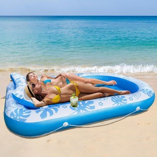 Cross-Border New Inflatable Water Bed Floating Row Lawn Tanning Pool Sunbathing Double Backrest Lounge Chair for Water Play