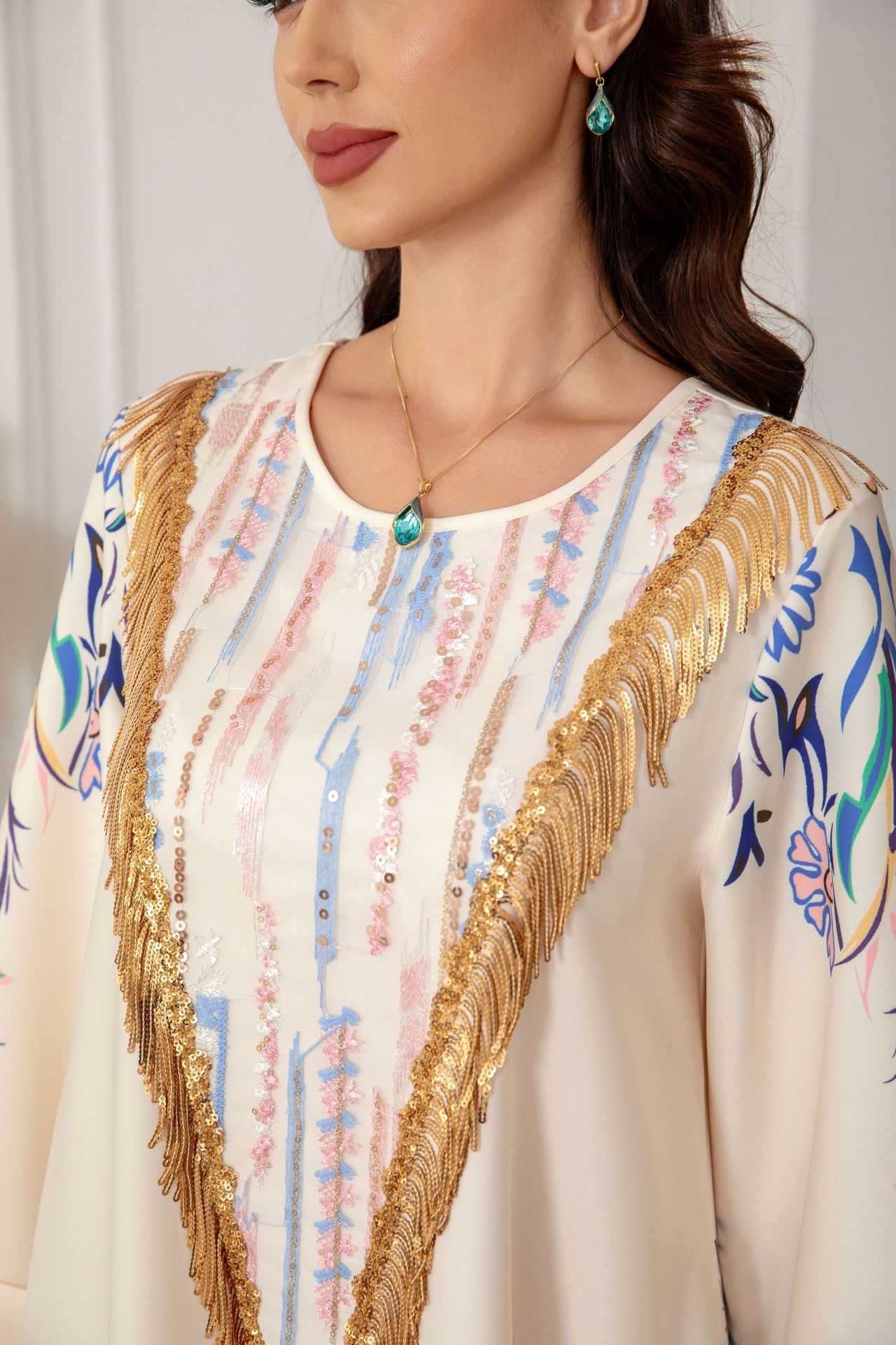 SW0811 Middle East Muslim Women's Long Robe European And American Cross-Border Printed Evening Abaya Dress_ecoleips.com