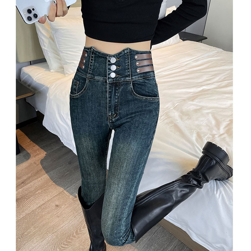 Autumn and Winter New Stretch Tight Slim-fit Pencil Pants Women's 2023 Super High Waist Denim Slim-fit Pencil Pants All-match