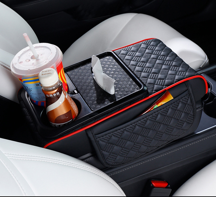 Car Central Armrest Box Heightening Pad, Protective Multi-Functional Car Tissue Box, Water Cup Holder, Storage Bag, Car Interior Accessories