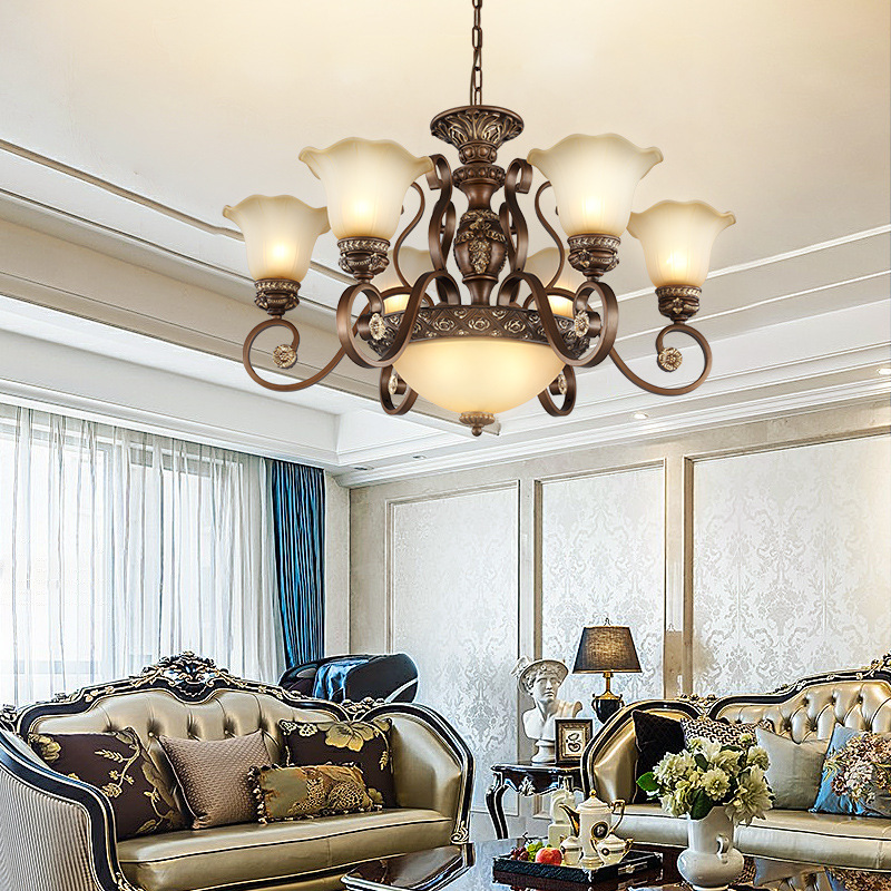 American-Style Chandelier for Living Room, Vintage and Luxurious European-Style Chandelier for Villa Lobby, Dining Room, Bedroom, Antique Country-Style Chandelier