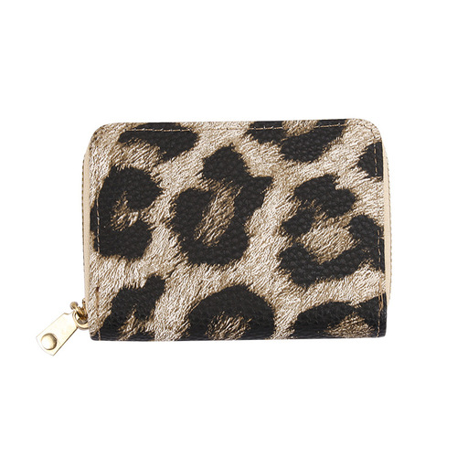 Leopard print multi-card slot single pull accordion card holder short wallet ID card holder multi-card slot zipper
