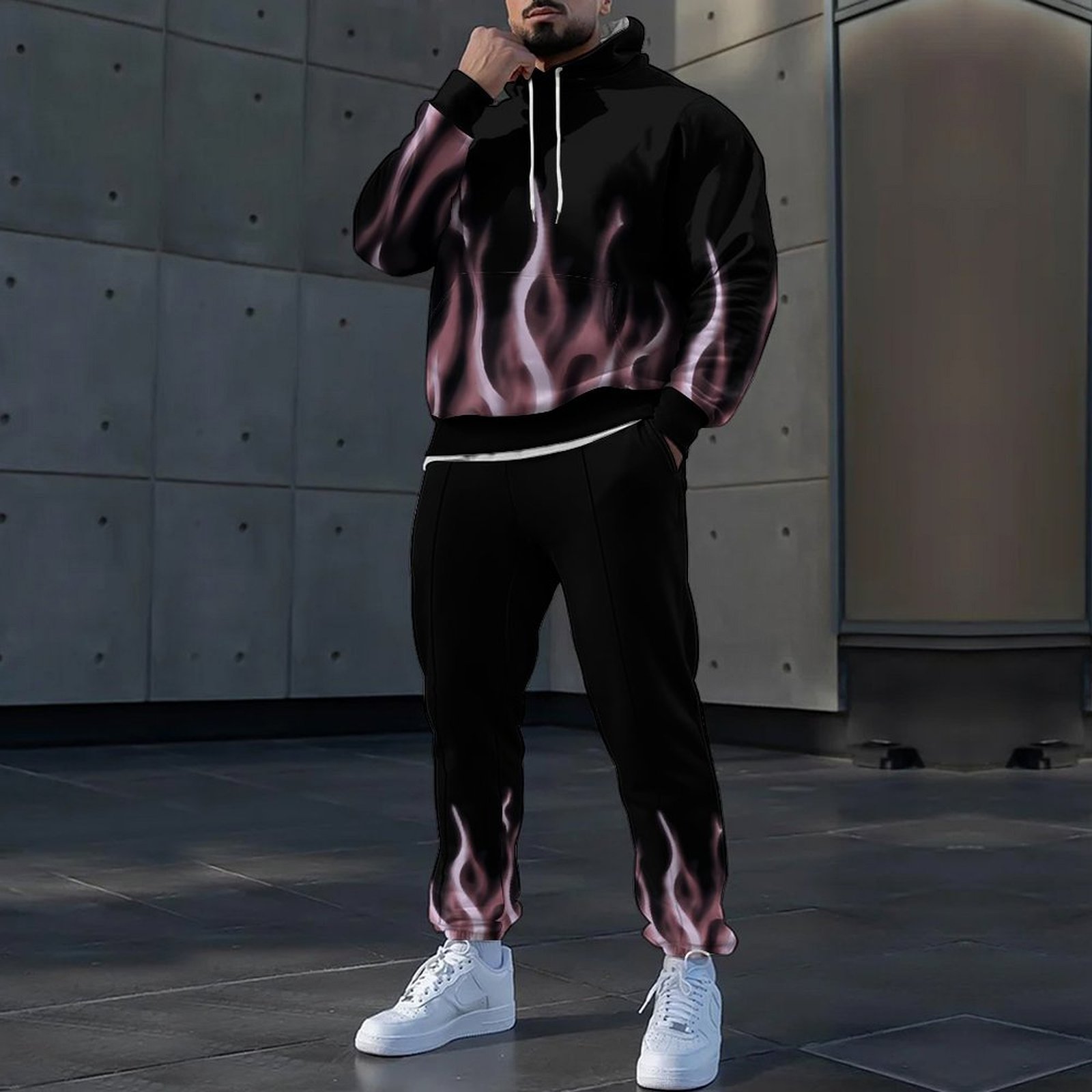 Otoño nuevo estilo de los hombres colorido color de contraste estilo de diseño estilo popular cordón suéter con capucha pantalones MC11-ML1