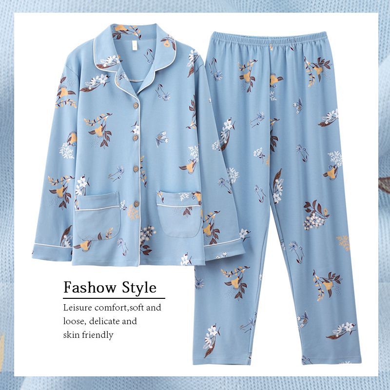 Pijamas de mujer primavera y otoño 100% algodón de manga larga delgada madre de mediana edad y ropa para el hogar de algodón de mediana edad y edad avanzada