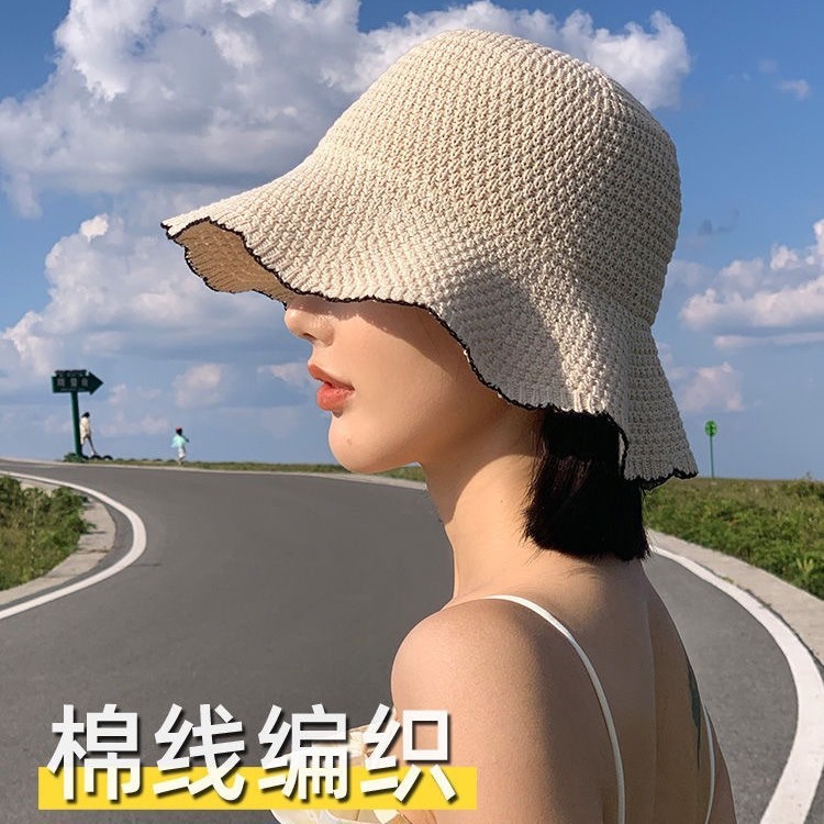 Japón de encaje universal de punto sombrero de pescador para mujeres primavera y verano viajes muestran cara pequeña sombrero de sol transpirable