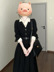 法式感黑色polo领衬衫连衣裙子女2025新款早秋季穿搭假两件长裙