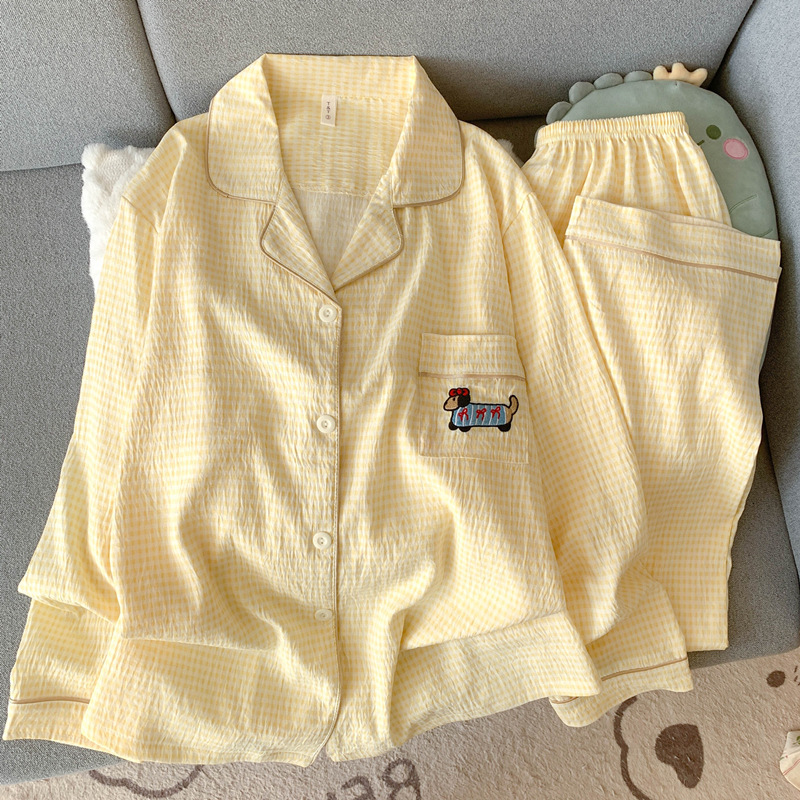Dachshund Dog Pajamas for Women 2025 New Spring and Autumn Pure Cotton Gauze Long-Sleeve Set Cardigan Cotton Silk Factory In-Stock Dachshund Dog Pajamas for Women 2025 New Spring and Autumn Pure Cotton Gauze Long-Sleeve Set Cardigan Cotton Silk Factory In-Stock