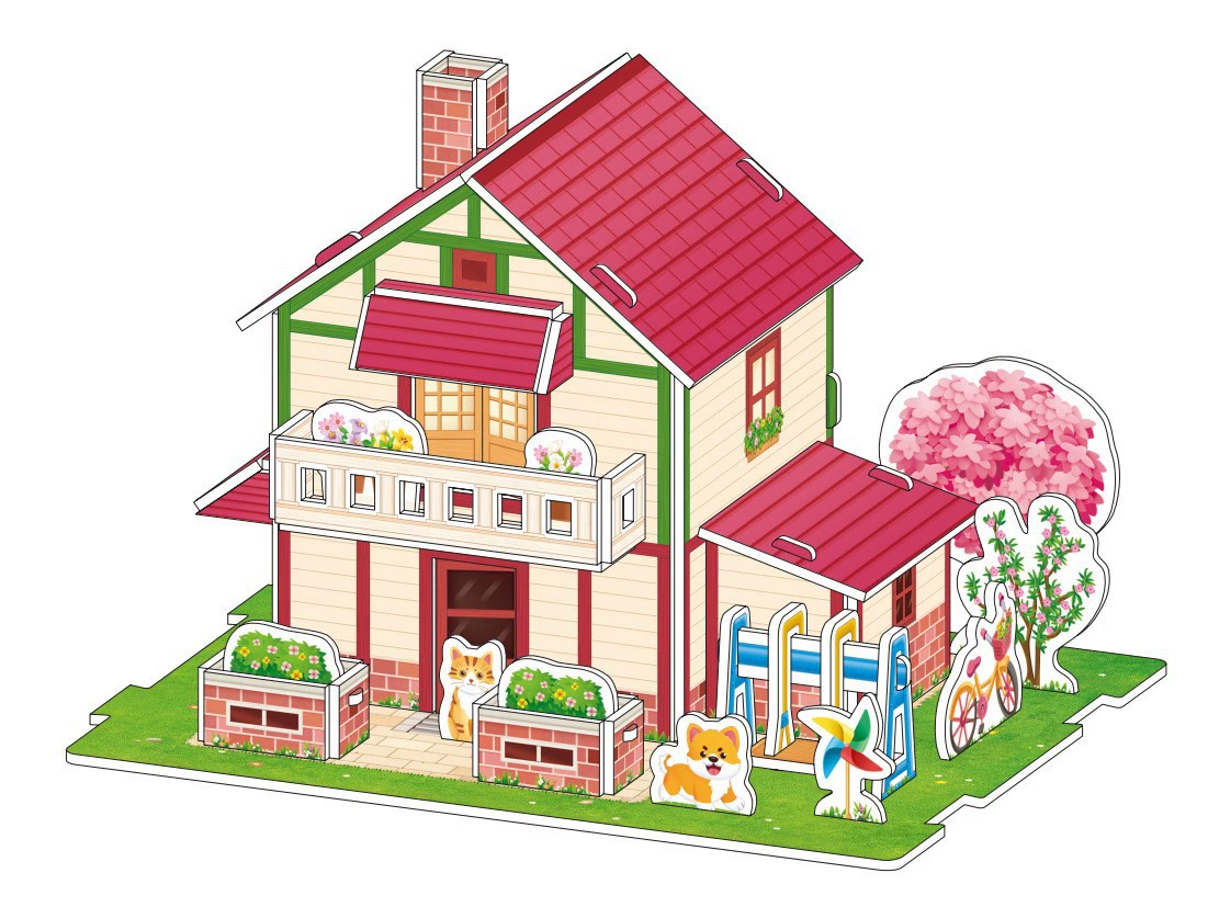 Three dimensional brainteaser, toy, house, interactive constructor, DIY, in 3d format, family style, Birthday gift