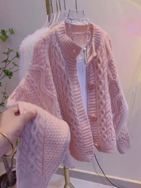 Autumn and Winter Soft and Lazy Style Twist Knitwear Cardigan Jacket Women's New Loose Casual Style Knitwear Autumn and Winter Soft and Lazy Style Twist Knitwear Cardigan Jacket Women's New Loose Casual Style Knitwear