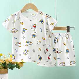 儿童短袖套装夏季纯棉宝宝竹节棉空调服家居服男童女童半袖睡衣无