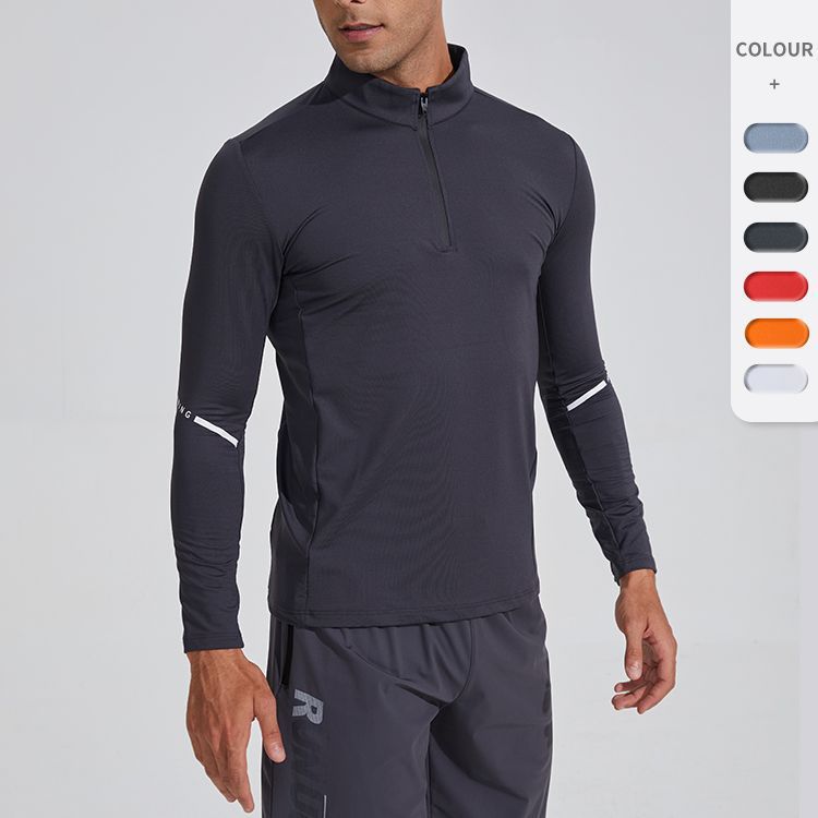 New Half-Zip Quick-Drying Clothing for Men, Tight-Fitting High-Elastic Stand-Up Collar Golf Clothing, Outdoor Running Fitness Clothing, T-Shirt Long Sleeves