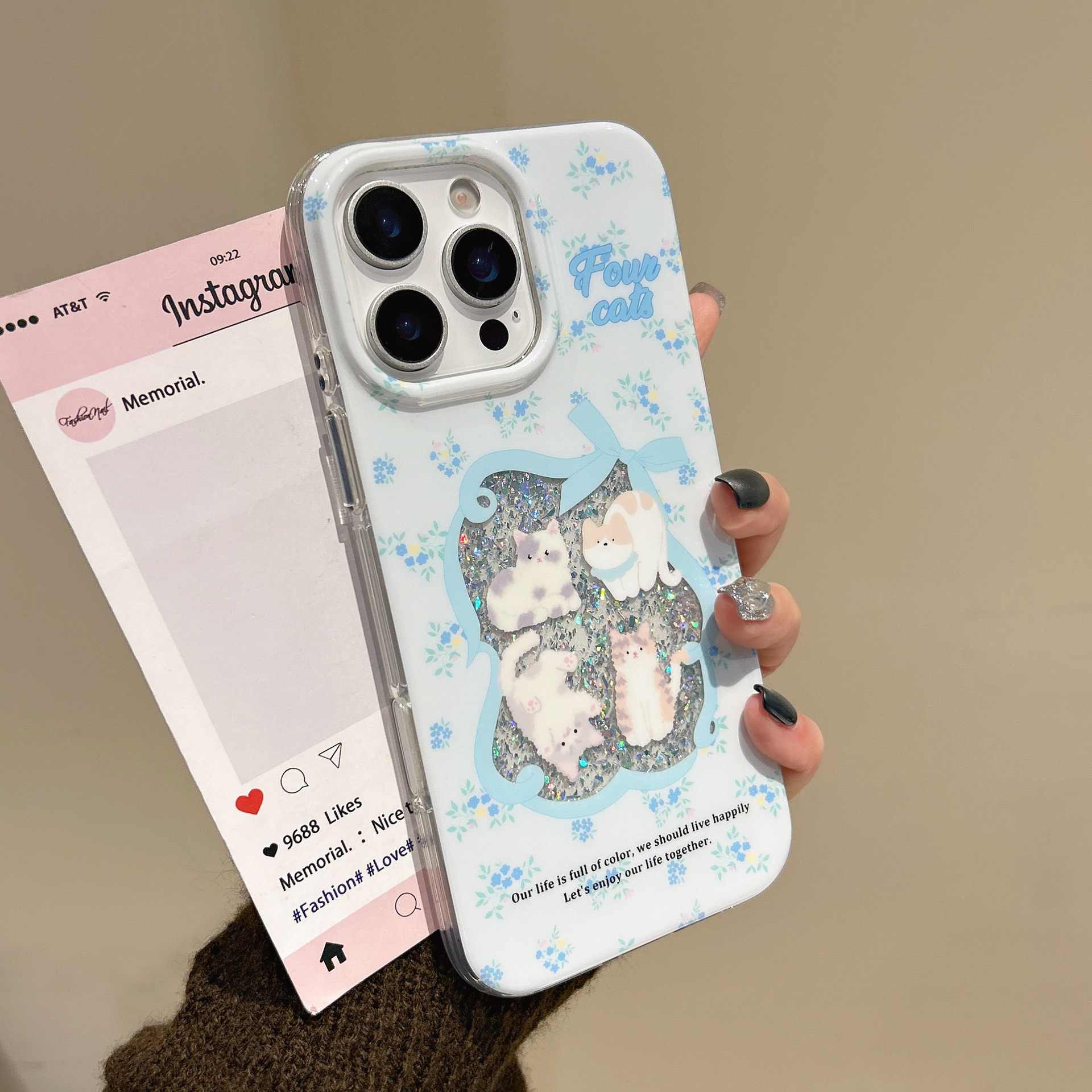 Nicho love bowknot azul floral gato adecuado para Apple 16ProMax funda para teléfono móvil 15Pro nuevo 14/13