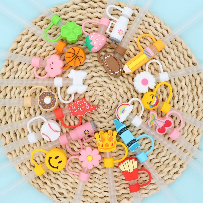 10mm食品級シリカゲルストローキャップ防塵ストロープラグかわいいストローキャップ立体アニメ防塵カバーストローカバー|undefined