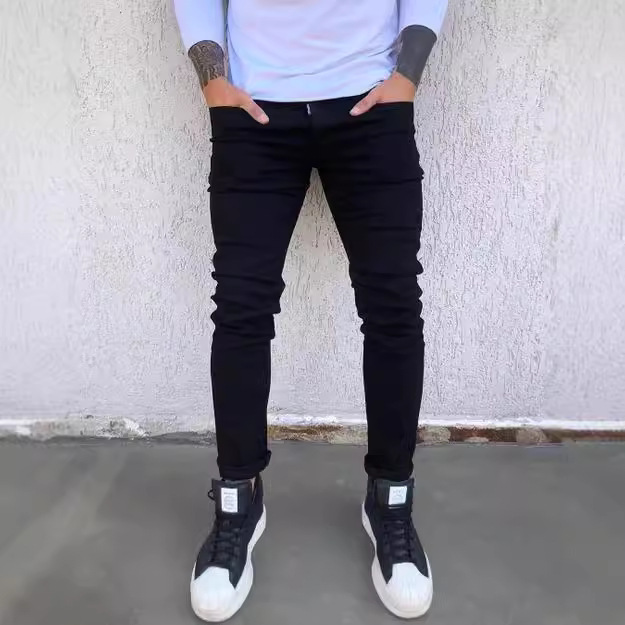 跨境外贸秋季新款男士牛仔裤修身小脚休闲黑色男式牛仔裤潮