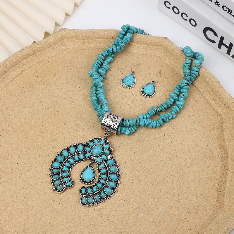 Casual Retro Geometric Alloy Turquoise Plating Unisex Earrings Necklace display picture 5