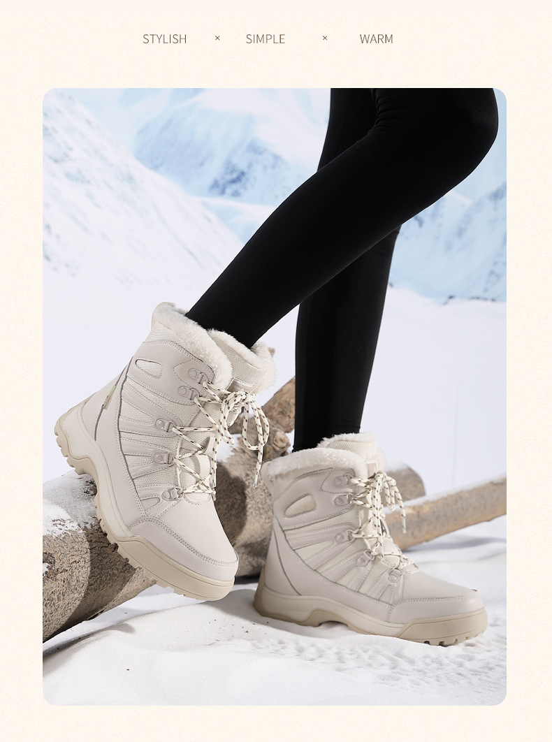 Winter Snow Boots, Plush Warm Cotton Shoes, Wear-resistant And Windproof Sports, Outdoor Hiking Shoes, High Top Women's Boots, Cross-border Plus Size_voghion.com