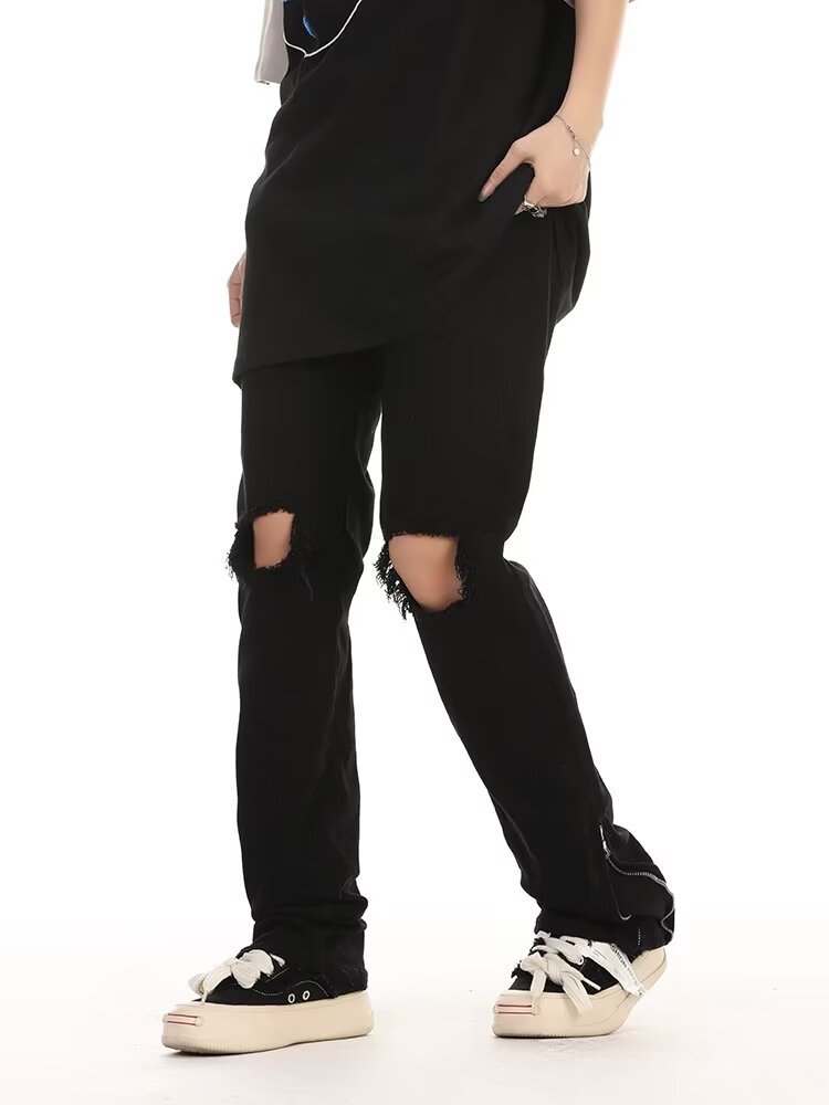 American Street Washed Old Ripped Jeans Men's Spring And Autumn Straight Loose European And American High Street Style Long Pants_mkmklike.com