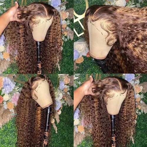 human hair wigs African wig front lace hair cover piano color small curly hair lace wig head cover