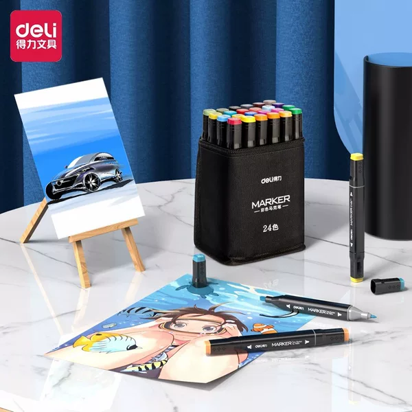 Deli 70806 double-headed marker suit alcohol oily watercolor pen painting 30/40/60/80 color pen