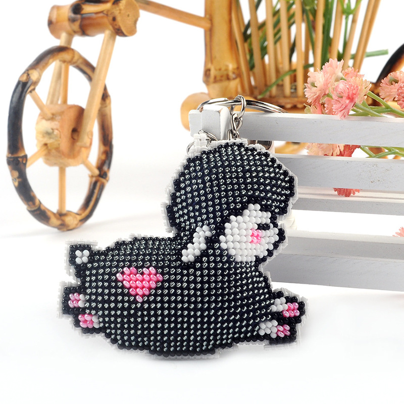 Gray Sheep Fat Sheep Love Angel Bead Embroidery Keychain Backpack Pendant Small Grid Print Handmade Beading Material Kit