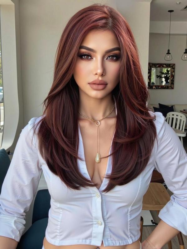 2025 New Cross-Border Dropshipping 20inch Women's Light Red Long Straight Wig, Gorgeous and Fluffy