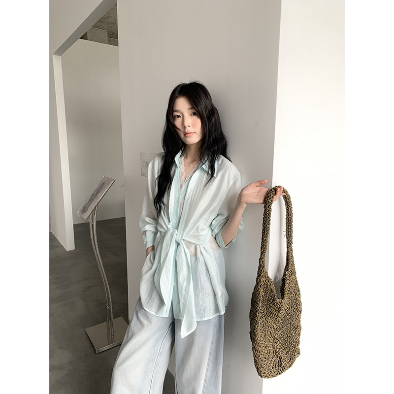 Mmc Stylish Women's Shirt, New Spring Design with Lace Splicing, Waist-Cinching Long-Sleeve Faux Two-Piece Top Mmc Stylish Women's Shirt, New Spring Design with Lace Splicing, Waist-Cinching Long-Sleeve Faux Two-Piece Top