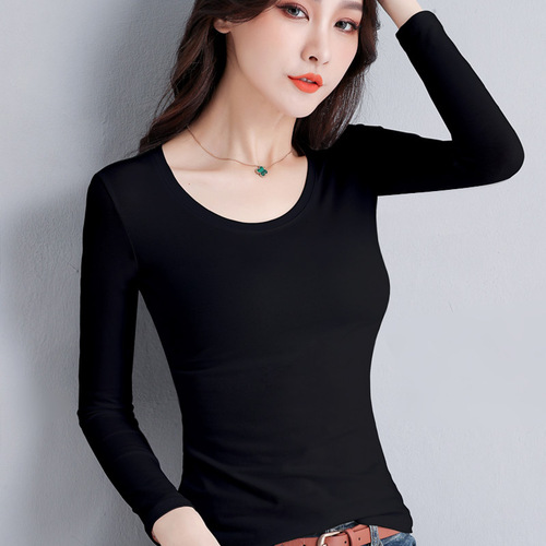 Women's Long Sleeve Black Base Shirt, 2025 New Spring Autumn Winter Outfit, Versatile Fitting Thin T-Shirt Top
