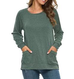 Sudadera Holgada de Cuello Redondo para Mujer de Poliéster con Bolsillo Manga Larga para Uso Diario