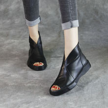 UNMUN新款罗马鞋欧洲站凉鞋凉靴鱼嘴高帮软皮柔软舒适时装女鞋
