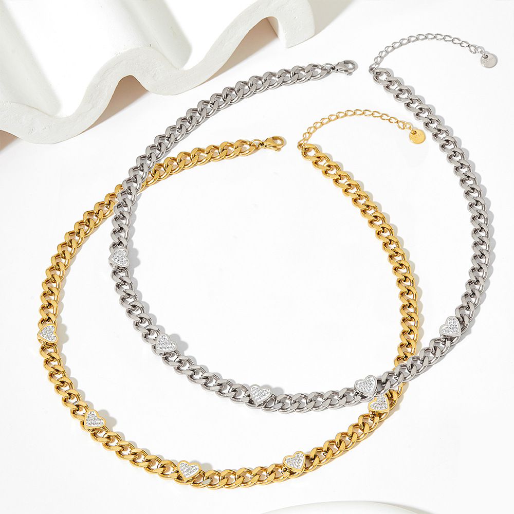 Fashion Heart Shape Stainless Steel Inlay Zircon Necklace Colorza_colorza_5