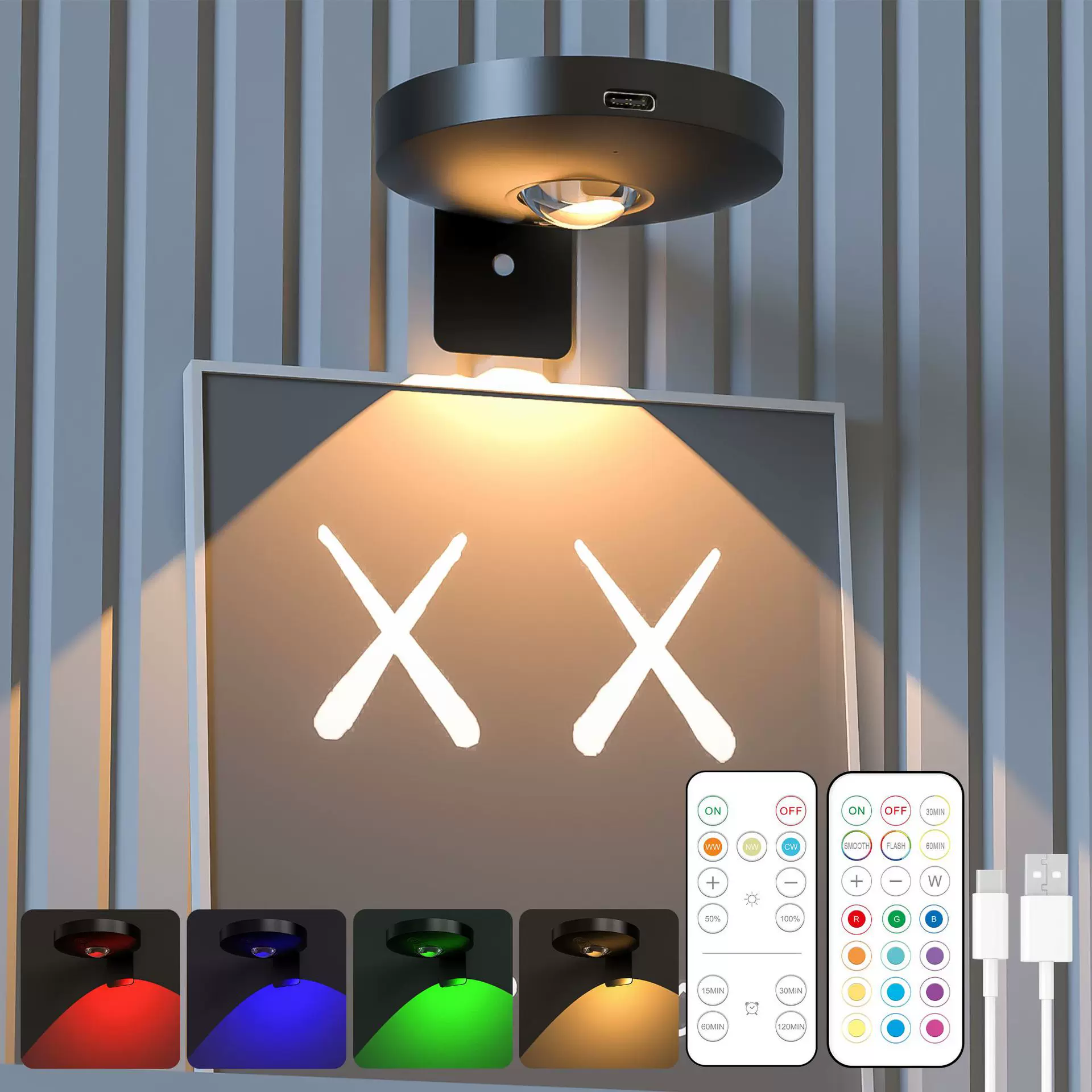 磁吸充电LED猫眼山丘画框跨境专供免布线壁灯中东欧洲室内非洲