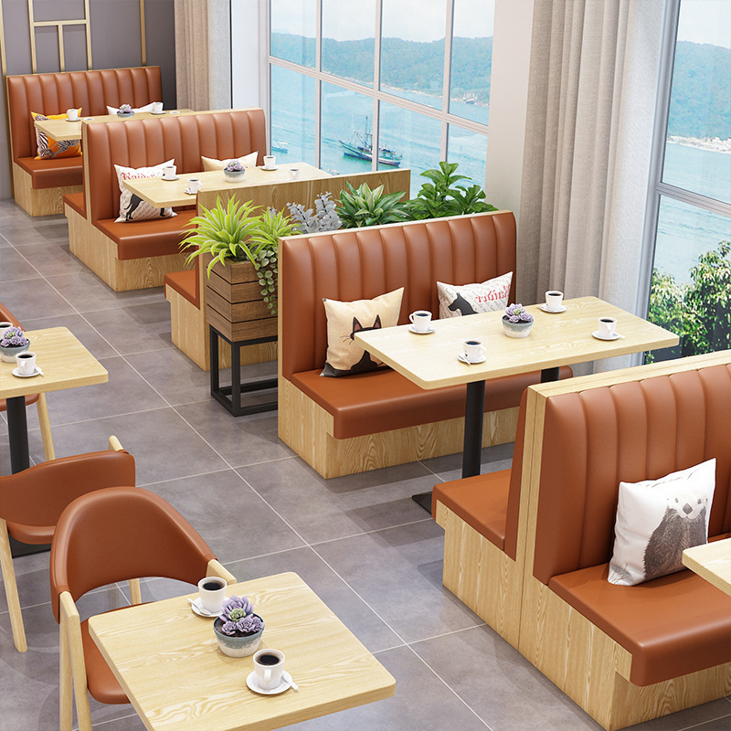 Coffee Western-style restaurant solid wood counter sofa, bar desserts milk tea fast food snack shop wall sofa table chair set