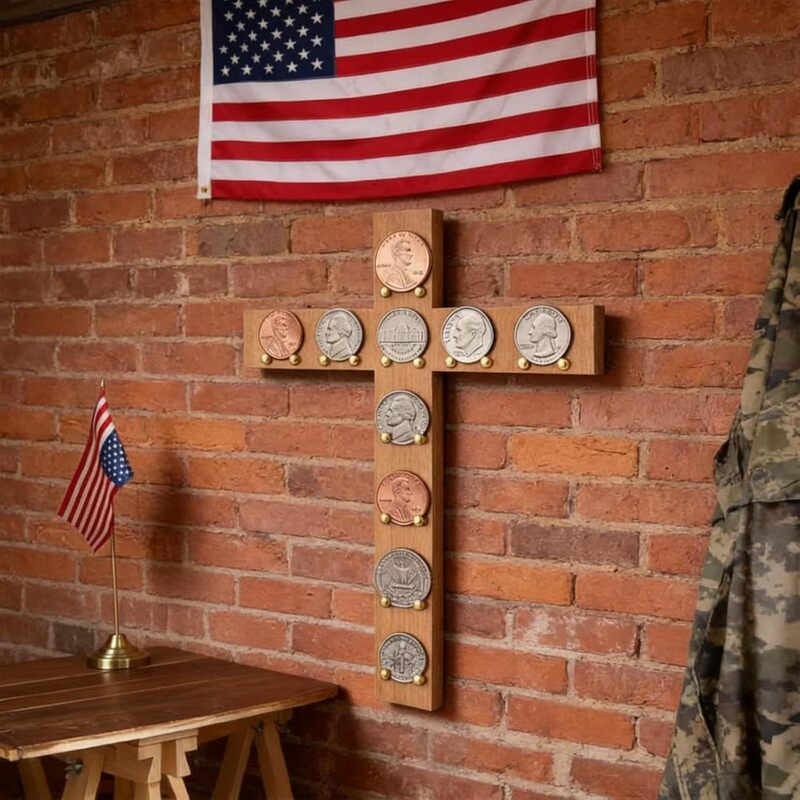 Wooden Wall-Mounted Challenge Coin Display Rack Military Challenge Coin Storage Rack Cross-Shaped Solid Wood Display Collection Rack