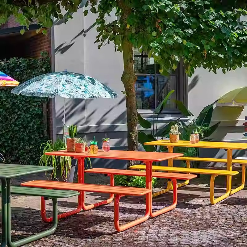 Modern Simple Outdoor Table and Chair suit Combination Conjoined Outdoor Table and Chair Terrace Courtyard Park Milk Tea Coffee Restaurant