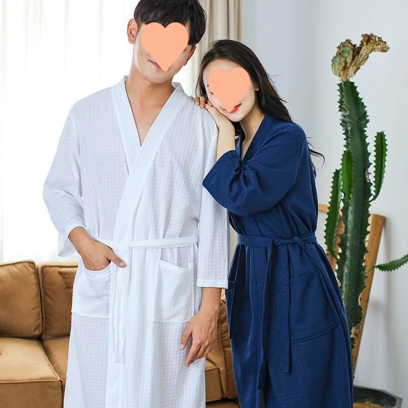 Spring and Autumn Thin Bathrobes for Couples, Men's Long Absorbent Quick-Drying Bathrobes, Beauty Salon Summer Pajamas for Women