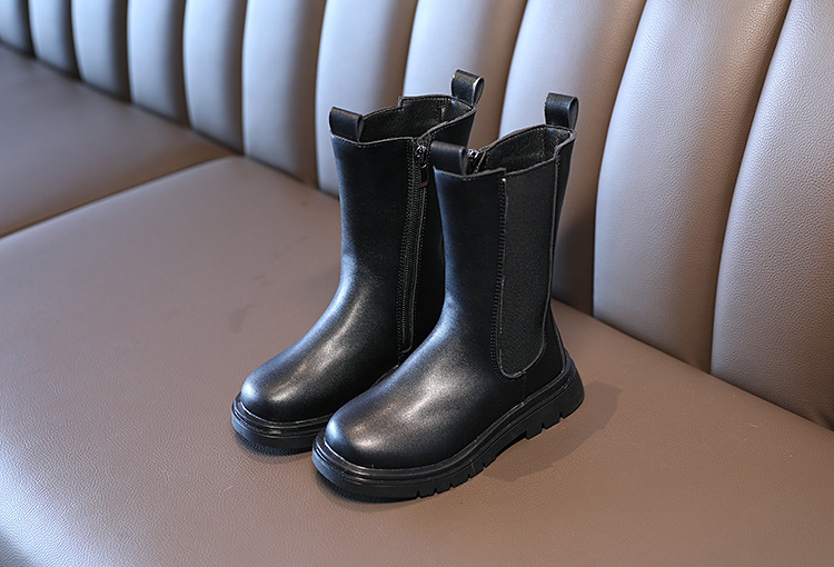 Children's Martin 2024 Spring and Autumn New Black Side Zipper Girls' Mid length British Style Pipe Boots Trend_voghion.com