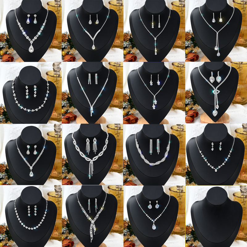 Brilliant diamond necklace earrings bride wedding jewelry fashion claw chain wedding party dress suit factory wholesale