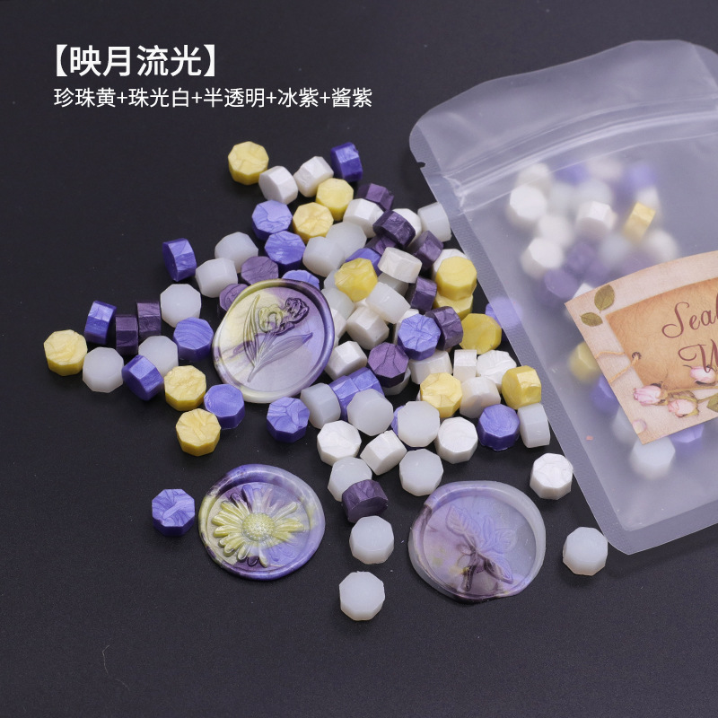 Ocho-lado fuego pintura cera grano mezclado color 35g bolsa de embalaje fuego pintura cera sello al por mayor sobre DIY mano cuenta de sellado Uso de cera