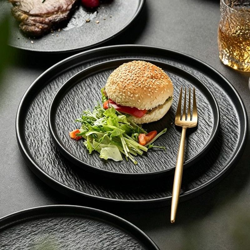 Matte stone-pattern ceramic steak plate, high-end home-use western food plate, pasta plate, creative salad dish, shallow plate Matte stone-pattern ceramic steak plate, high-end home-use western food plate, pasta plate, creative salad dish, shallow plate