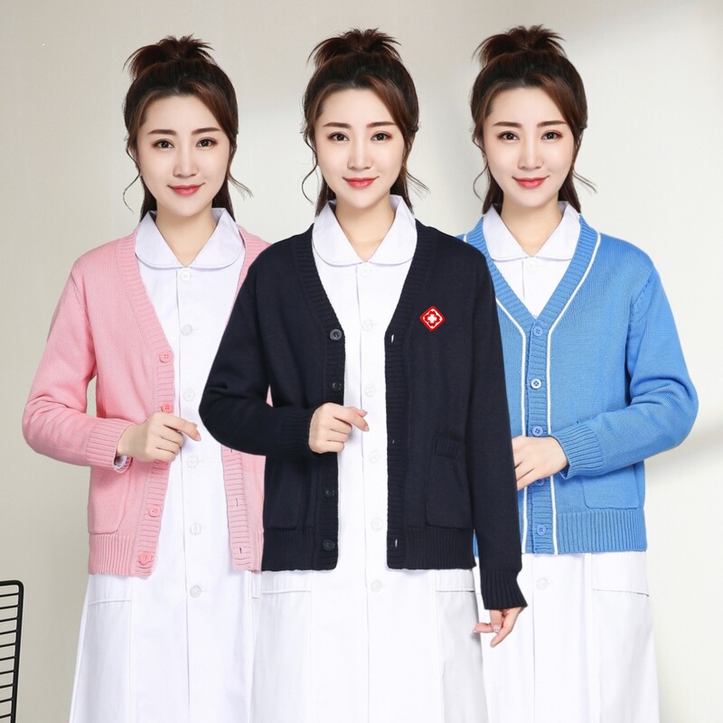 Nurse Sweater Outwear Cardigan Non-Pilling Women's Velvet Thick Warm Large Size Outer Wear Blue Hospital Duty Work Clothes
