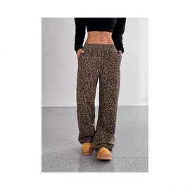 定制欧美跨境新款女装wish独立站亚马逊时尚豹纹印花阔腿裤