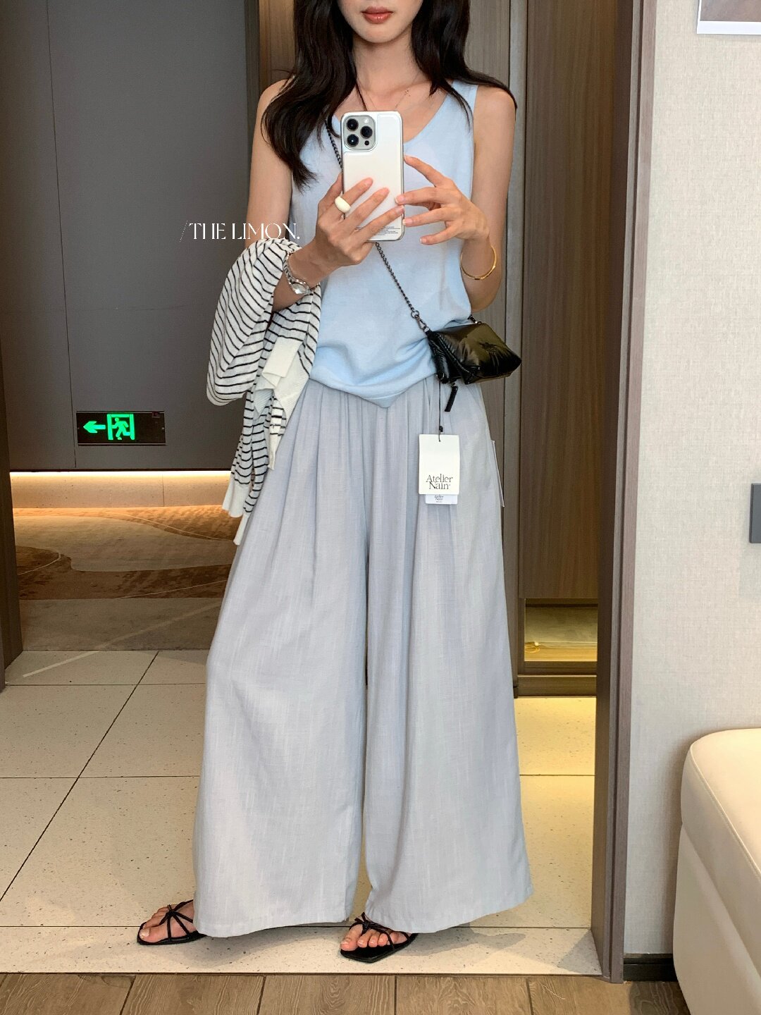 Quần ống rộng nữ vải linen phối cotton dáng suông mùa hè — Xám gạo, Xanh xám nhạt, Xanh đen, Cam bí ngô chi tiết 39