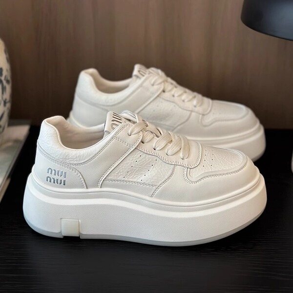Leather white sneakers platform