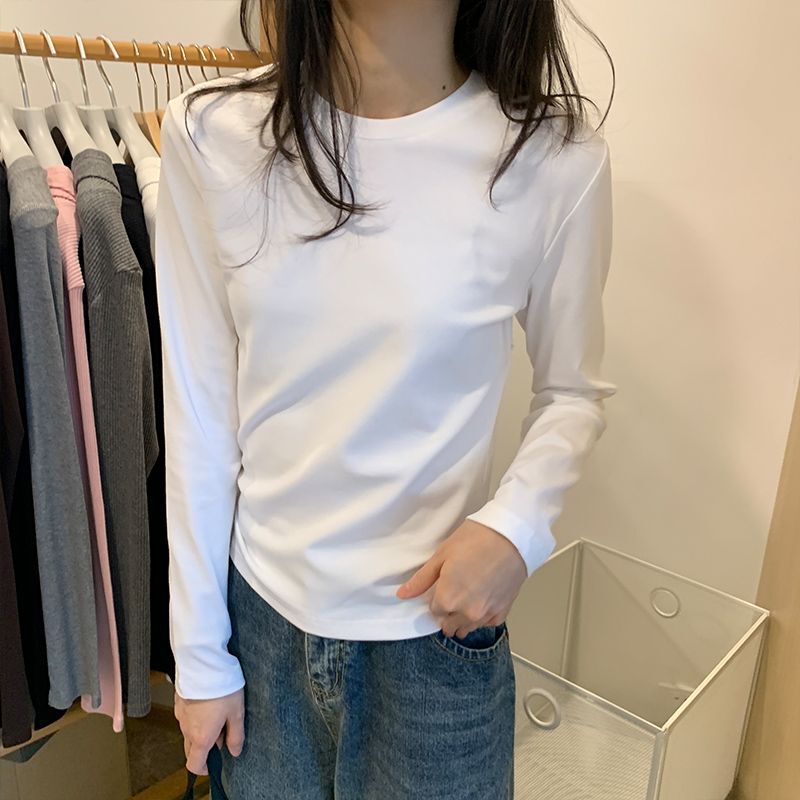 Live high quality Crewneck Solid Color Base Shirt Women's Spring and Autumn New Stacked Wear Inner Slim-fit Long-sleeved T-shirt Top