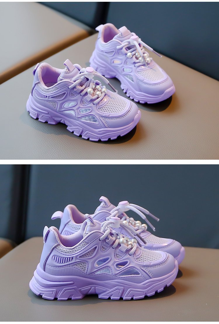 Chunky sneakers för flickor andas mesh med plattform_voghion.com