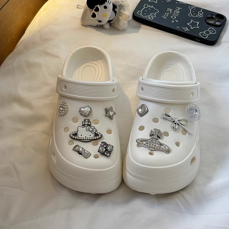 Puff Croc Shoes Women's Summer Outerwear Hollow Breathable Sandals Thick-Soled Eva Non-Slip Wear-Resistant Non-Stinky Feet Baotou Slippers